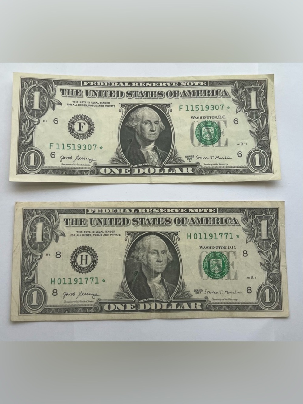 “2017 $1 Star Notes Lot of 2⭐️Rare Federal Reserve Note Circulated